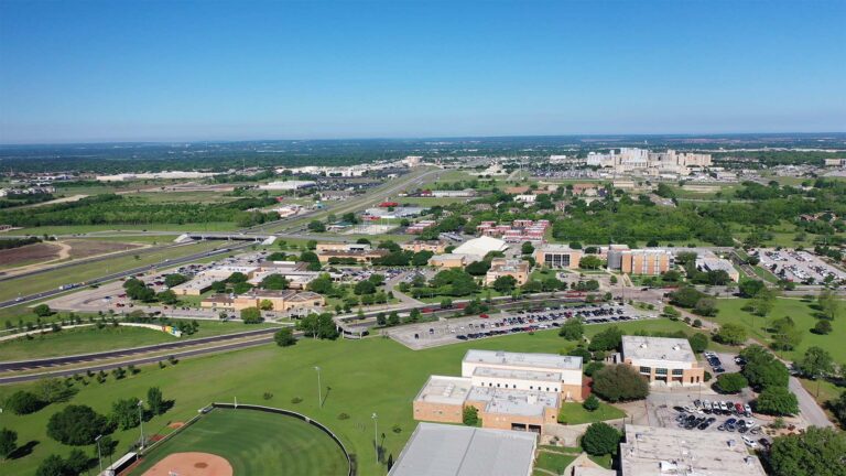 Drone shot of Temple - Temple College area