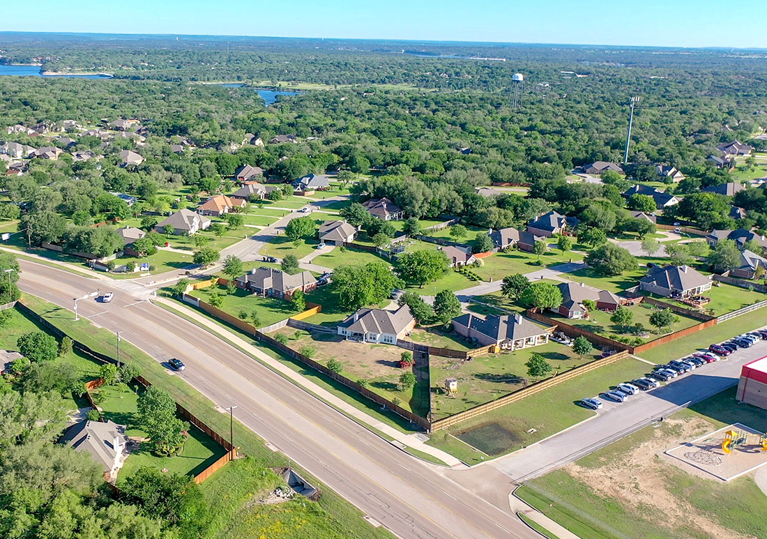 Sprawling neighborhood with trees as far as the eye can see