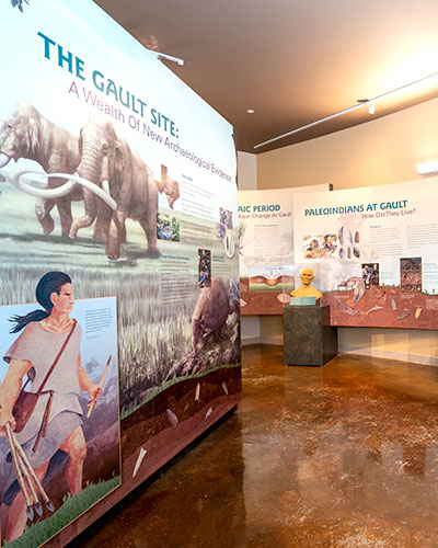 Inside shot of museum depicting stone age information